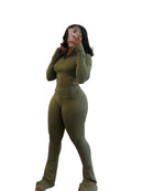 Pant Sets Two Piece Set Women Sexy Slim Fit Zipper Top Stand Collar Solid Sporty Casual Splice Flare Pants Elastic Waist