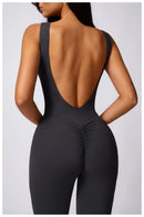 Sleeveless One-piece Suit Women Backless Sports Jumpsuit Female Flared Rompers Quick Drying Yoga Clothing Workout Bodysuits