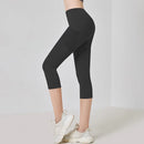 Women Sport Leggings High Waist Cropped Yoga Pants Elastic Mesh Pocket Running Capris Gym Crop Leggings Slim Fitness Tights