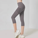 Women Sport Leggings High Waist Cropped Yoga Pants Elastic Mesh Pocket Running Capris Gym Crop Leggings Slim Fitness Tights