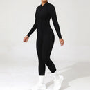 2025 Women's One-piece Yoga Jumpsuit leggings Zipper Nylon Long-sleeved Sexy Backless Slim Fit Sports Outfit with chest pad