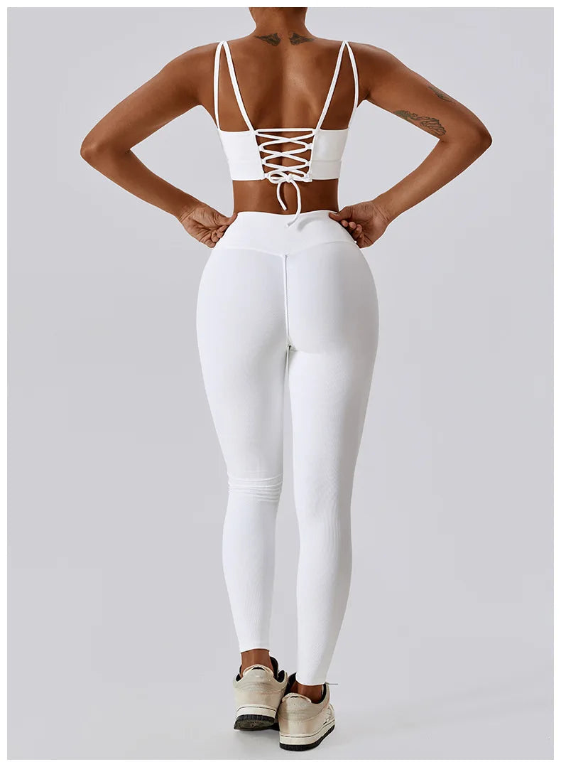 2PCS Seamless Yoga Set Gym Clothes Sportswear Yoga Suits For Women Fitness Rib Tracksuits Sports Bra Gym Leggings Sports Suits