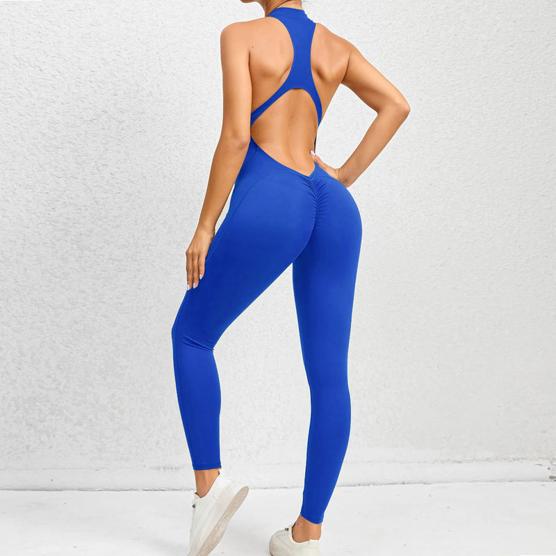 New Zip Up Rompers Scrunch Butt Yoga Sets Sleeveless pants Jumpsuit for Women Fitness Gym Clothing Workout Open Back Sports Suit