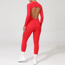 2025 Women's One-piece Yoga Jumpsuit leggings Zipper Nylon Long-sleeved Sexy Backless Slim Fit Sports Outfit with chest pad