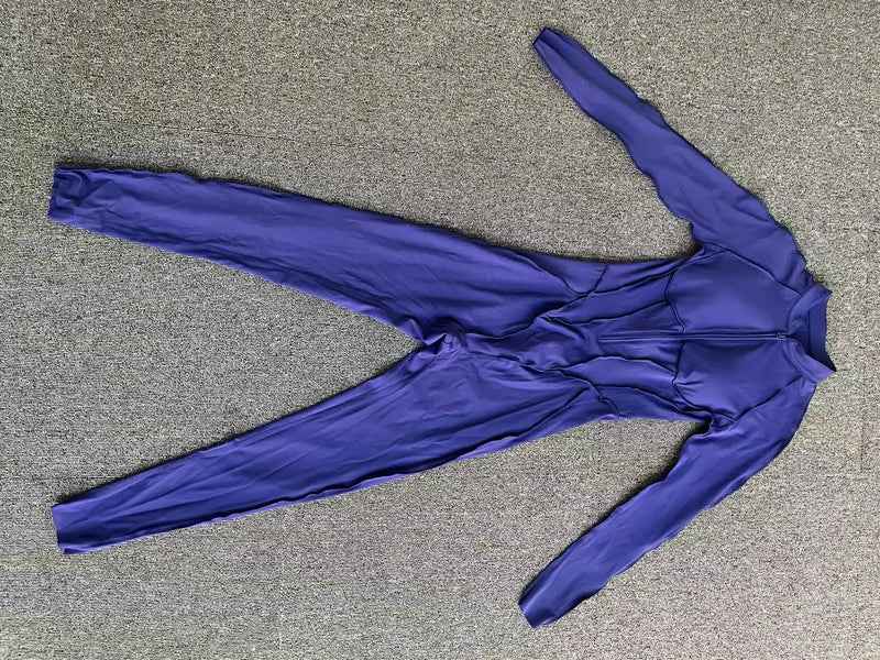 2025 Women's One-piece Yoga Jumpsuit leggings Zipper Nylon Long-sleeved Sexy Backless Slim Fit Sports Outfit with chest pad