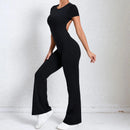Women Sports Flared Pants Fitness Rompers Stretch Workout Bodysuits Jumpsuit Long Sleeves Gym Set Women's Yoga Suit Sportswear