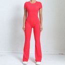 Women Sports Flared Pants Fitness Rompers Stretch Workout Bodysuits Jumpsuit Long Sleeves Gym Set Women's Yoga Suit Sportswear