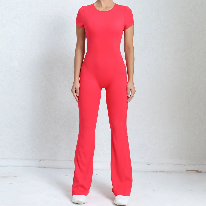 Women Sports Flared Pants Fitness Rompers Stretch Workout Bodysuits Jumpsuit Long Sleeves Gym Set Women's Yoga Suit Sportswear