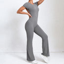 Women Sports Flared Pants Fitness Rompers Stretch Workout Bodysuits Jumpsuit Long Sleeves Gym Set Women's Yoga Suit Sportswear
