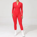 2025 Women's One-piece Yoga Jumpsuit leggings Zipper Nylon Long-sleeved Sexy Backless Slim Fit Sports Outfit with chest pad