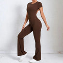 Women Sports Flared Pants Fitness Rompers Stretch Workout Bodysuits Jumpsuit Long Sleeves Gym Set Women's Yoga Suit Sportswear