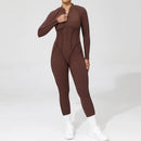 2025 Women's One-piece Yoga Jumpsuit leggings Zipper Nylon Long-sleeved Sexy Backless Slim Fit Sports Outfit with chest pad