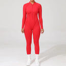 2025 Women's One-piece Yoga Jumpsuit leggings Zipper Nylon Long-sleeved Sexy Backless Slim Fit Sports Outfit with chest pad