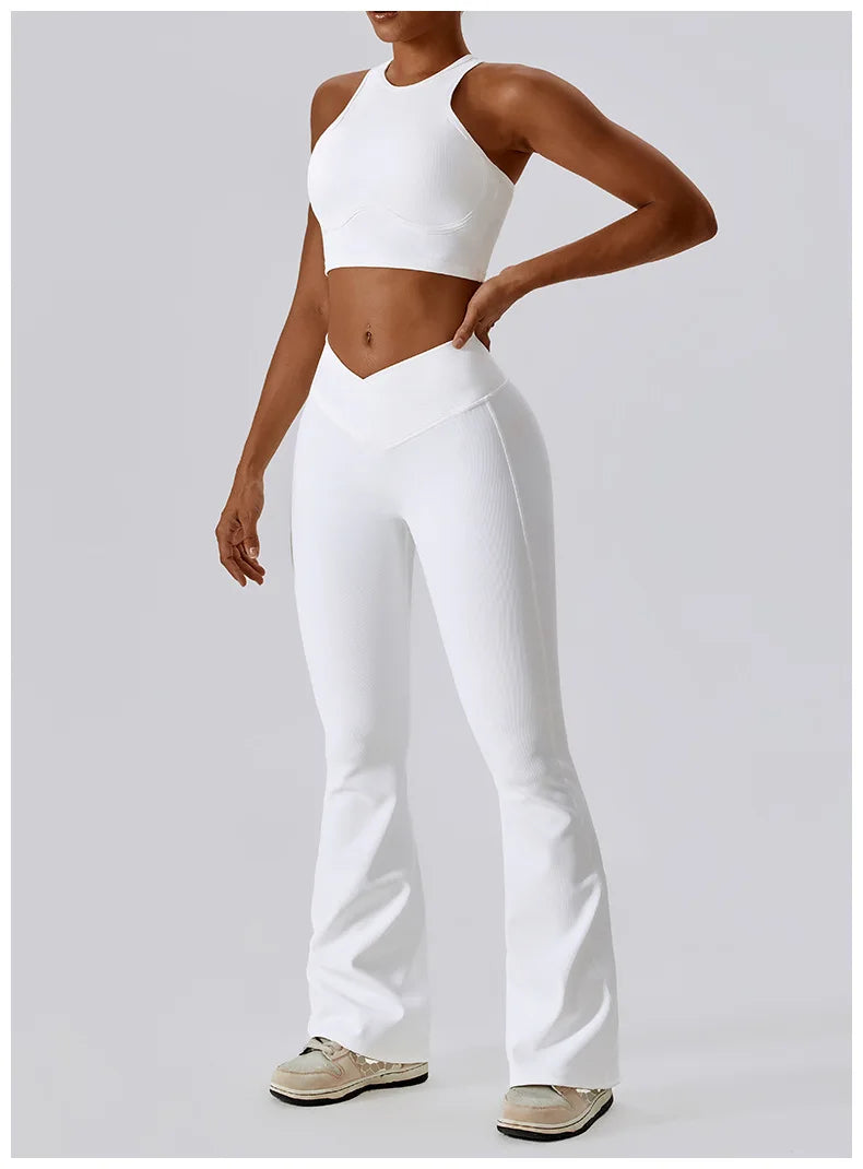 2PCS Seamless Yoga Set Gym Clothes Sportswear Yoga Suits For Women Fitness Rib Tracksuits Sports Bra Gym Leggings Sports Suits