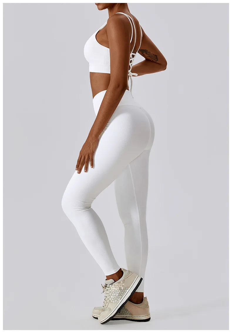 2PCS Seamless Yoga Set Gym Clothes Sportswear Yoga Suits For Women Fitness Rib Tracksuits Sports Bra Gym Leggings Sports Suits