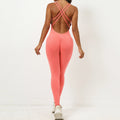 Pad Cross Back Women 2025 Lycra Fitness Gym One Piece Jumpsuit Leggings Workout Pant Female Shorts Active Wear Sport Outfit Suit