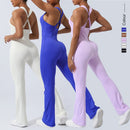 Women Fitness Jumpsuit Cross Back Vest Flare Leg Yoga Set Running Training With Padded Yoga Set