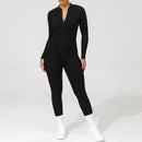 2025 Women's One-piece Yoga Jumpsuit leggings Zipper Nylon Long-sleeved Sexy Backless Slim Fit Sports Outfit with chest pad