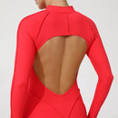 2025 Women's One-piece Yoga Jumpsuit leggings Zipper Nylon Long-sleeved Sexy Backless Slim Fit Sports Outfit with chest pad