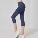 Women Sport Leggings High Waist Cropped Yoga Pants Elastic Mesh Pocket Running Capris Gym Crop Leggings Slim Fitness Tights