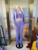 Women's Sports Suit Casual Tight Waist Solid Color Long Sleeved Top Vest Long Pants Three Piece Set Autumn