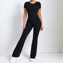 Women Sports Flared Pants Fitness Rompers Stretch Workout Bodysuits Jumpsuit Long Sleeves Gym Set Women's Yoga Suit Sportswear