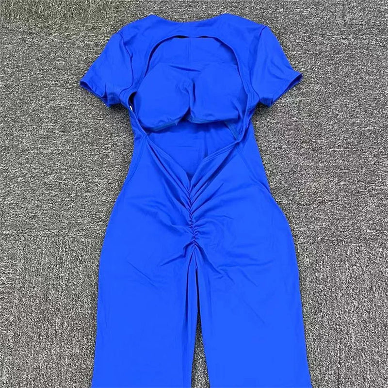 2025 Pad Short Sleeve Shirt Backless Yoga Set Gym Women Fitness Sports Pant High Waist Workout Leggings Activewear Tracksuits