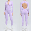 2025 Women's One-piece Yoga Jumpsuit leggings Zipper Nylon Long-sleeved Sexy Backless Slim Fit Sports Outfit with chest pad