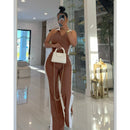 Sister Star Women's Comfortable Casual Patchwork Color Collision V-neck Zipper Sleeveless Open Long Straight Pants Two-piece Set