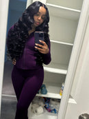 Pant Sets Two Piece Set Women Sexy Slim Fit Zipper Top Stand Collar Solid Sporty Casual Splice Flare Pants Elastic Waist