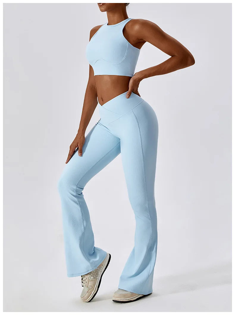 2PCS Seamless Yoga Set Gym Clothes Sportswear Yoga Suits For Women Fitness Rib Tracksuits Sports Bra Gym Leggings Sports Suits