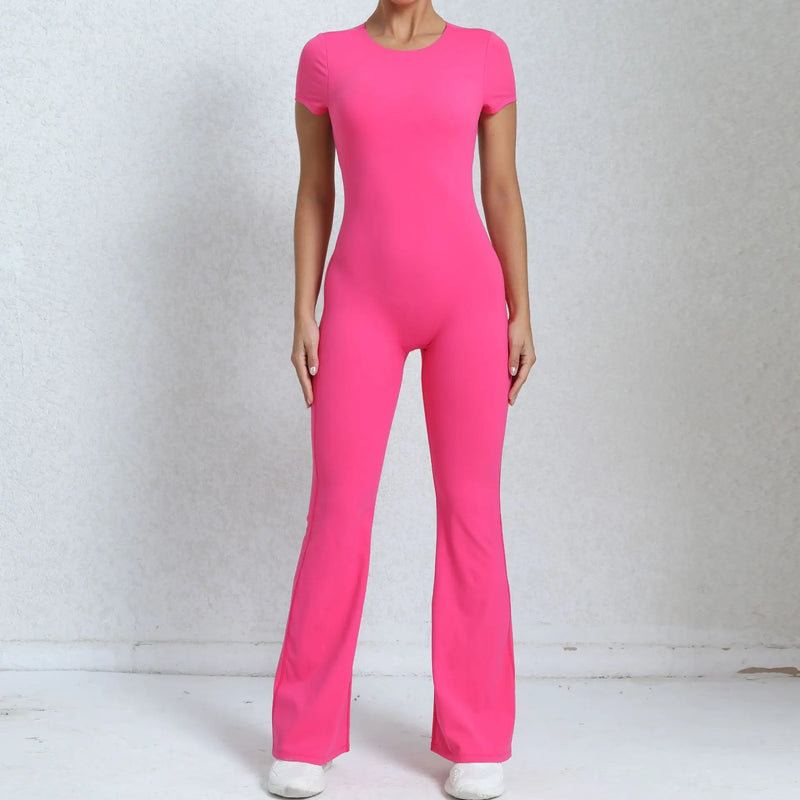 Women Sports Flared Pants Fitness Rompers Stretch Workout Bodysuits Jumpsuit Long Sleeves Gym Set Women's Yoga Suit Sportswear