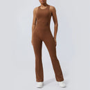 Women Fitness Jumpsuit Cross Back Vest Flare Leg Yoga Set Running Training With Padded Yoga Set