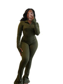 Pant Sets Two Piece Set Women Sexy Slim Fit Zipper Top Stand Collar Solid Sporty Casual Splice Flare Pants Elastic Waist