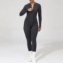 2025 Women's One-piece Yoga Jumpsuit leggings Zipper Nylon Long-sleeved Sexy Backless Slim Fit Sports Outfit with chest pad
