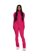 Pant Sets Two Piece Set Women Sexy Slim Fit Zipper Top Stand Collar Solid Sporty Casual Splice Flare Pants Elastic Waist