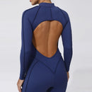 2025 Women's One-piece Yoga Jumpsuit leggings Zipper Nylon Long-sleeved Sexy Backless Slim Fit Sports Outfit with chest pad