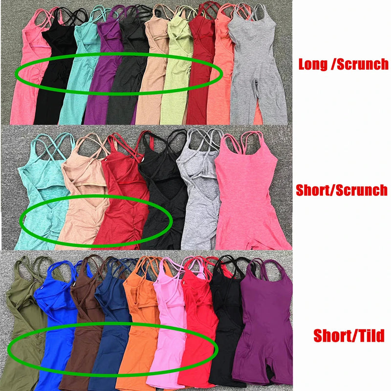 Pad Cross Back Women 2025 Lycra Fitness Gym One Piece Jumpsuit Leggings Workout Pant Female Shorts Active Wear Sport Outfit Suit