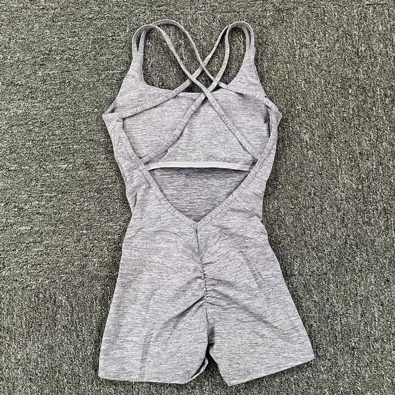 Pad Cross Back Women 2025 Lycra Fitness Gym One Piece Jumpsuit Leggings Workout Pant Female Shorts Active Wear Sport Outfit Suit