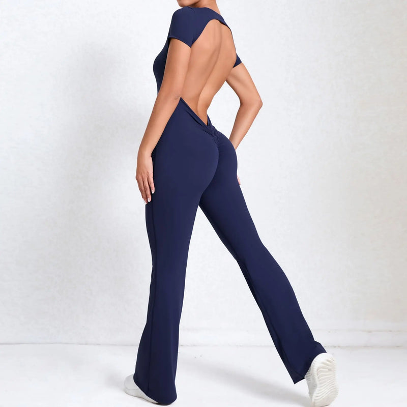 Women Sports Flared Pants Fitness Rompers Stretch Workout Bodysuits Jumpsuit Long Sleeves Gym Set Women's Yoga Suit Sportswear