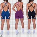 Pad Cross Back Women 2025 Lycra Fitness Gym One Piece Jumpsuit Leggings Workout Pant Female Shorts Active Wear Sport Outfit Suit