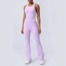 Women Fitness Jumpsuit Cross Back Vest Flare Leg Yoga Set Running Training With Padded Yoga Set