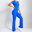 Women Sports Flared Pants Fitness Rompers Stretch Workout Bodysuits Jumpsuit Long Sleeves Gym Set Women's Yoga Suit Sportswear