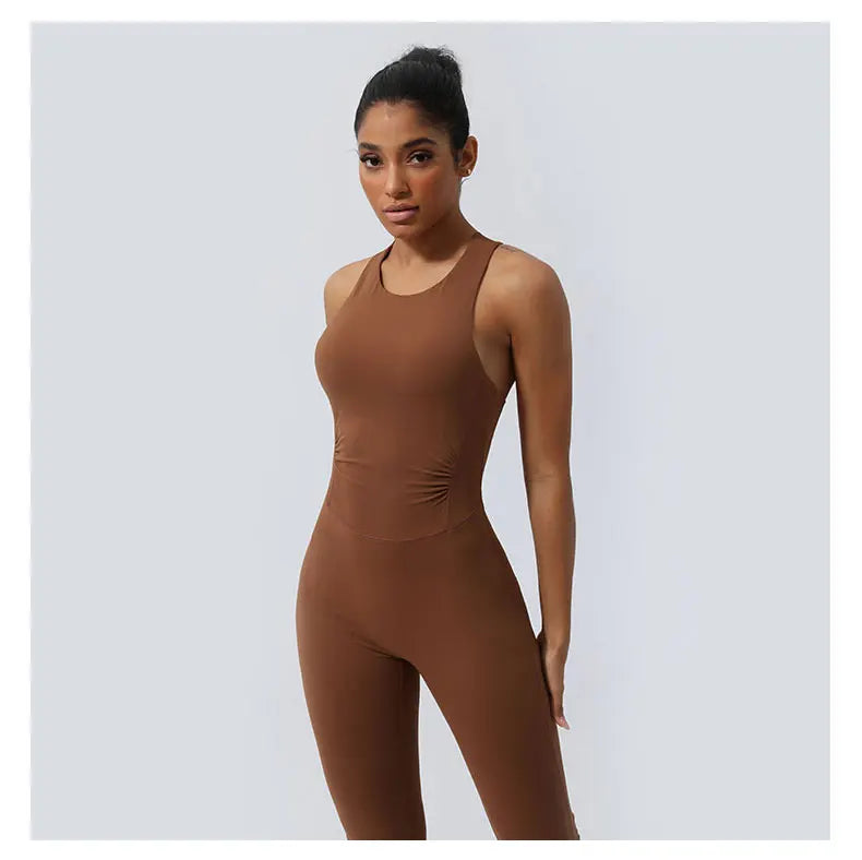 Women Fitness Jumpsuit Cross Back Vest Flare Leg Yoga Set Running Training With Padded Yoga Set