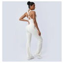 Women Fitness Jumpsuit Cross Back Vest Flare Leg Yoga Set Running Training With Padded Yoga Set