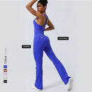 Women Fitness Jumpsuit Cross Back Vest Flare Leg Yoga Set Running Training With Padded Yoga Set