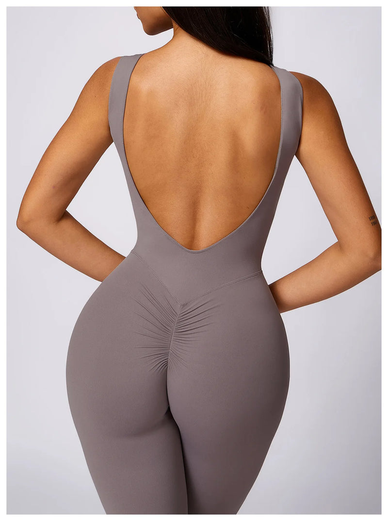 Sleeveless One-piece Suit Women Backless Sports Jumpsuit Female Flared Rompers Quick Drying Yoga Clothing Workout Bodysuits