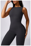 Sleeveless One-piece Suit Women Backless Sports Jumpsuit Female Flared Rompers Quick Drying Yoga Clothing Workout Bodysuits