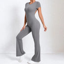 Women Sports Flared Pants Fitness Rompers Stretch Workout Bodysuits Jumpsuit Long Sleeves Gym Set Women's Yoga Suit Sportswear
