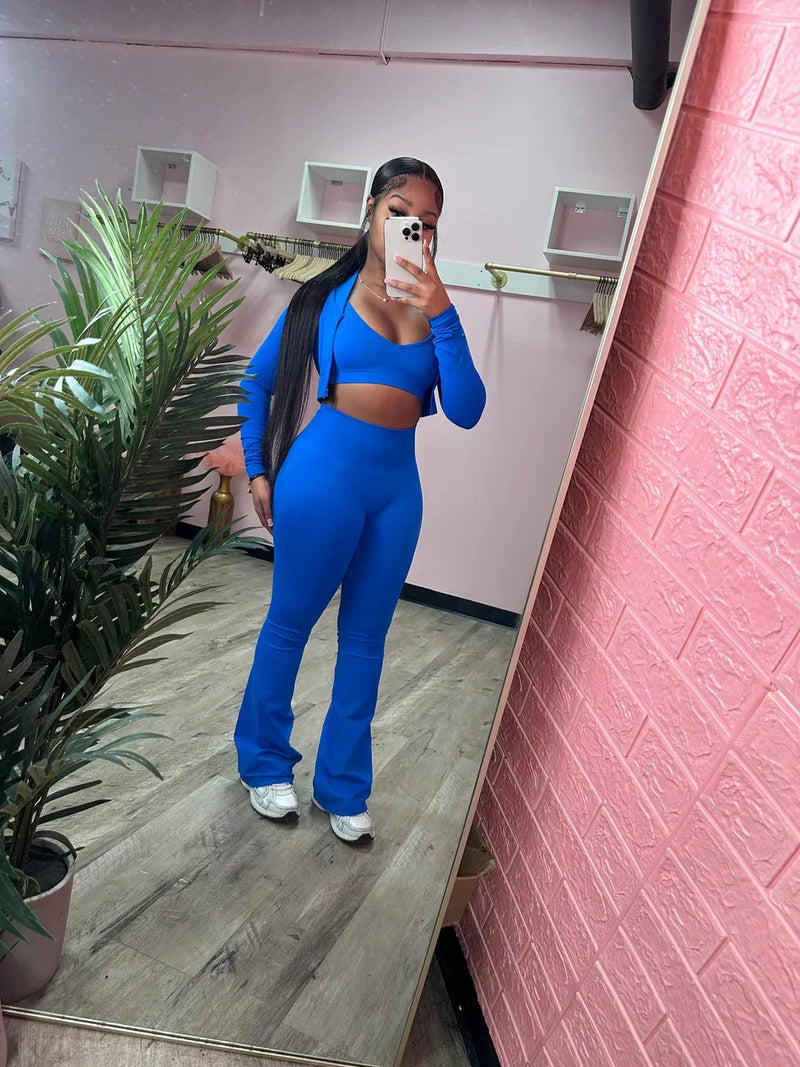 Women's Sports Suit Casual Tight Waist Solid Color Long Sleeved Top Vest Long Pants Three Piece Set Autumn